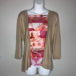 Christopher& Banks tan sweater with flower layers